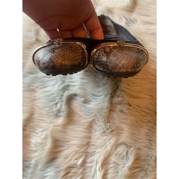 Tory Burch Pacey Driver Green Suede Snakeskin Cap Toe Ballet Flats Size 6.5 M - Picture 5 of 8